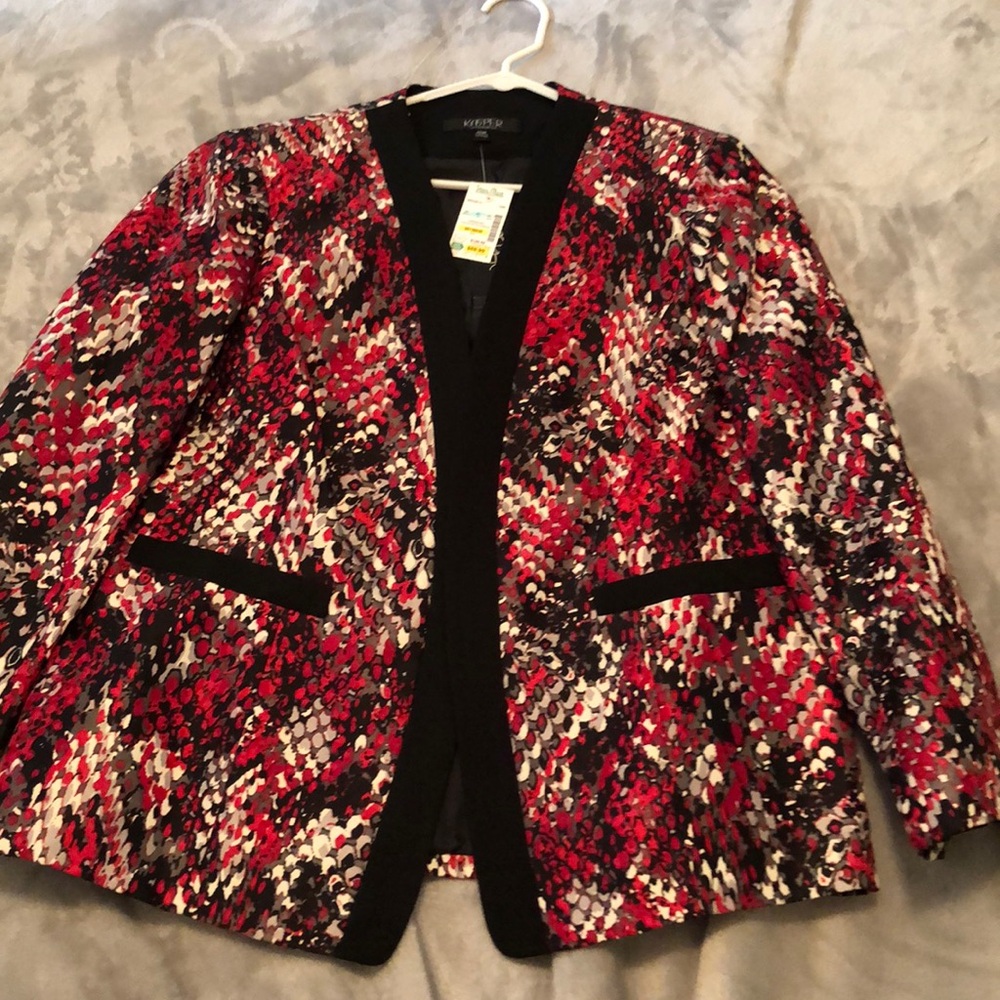 NWT Kasper women’s plus size jacket, size 16w red, black, white, silver
